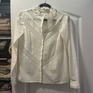 Sezane Crochet Embroidered Blouse Size 36